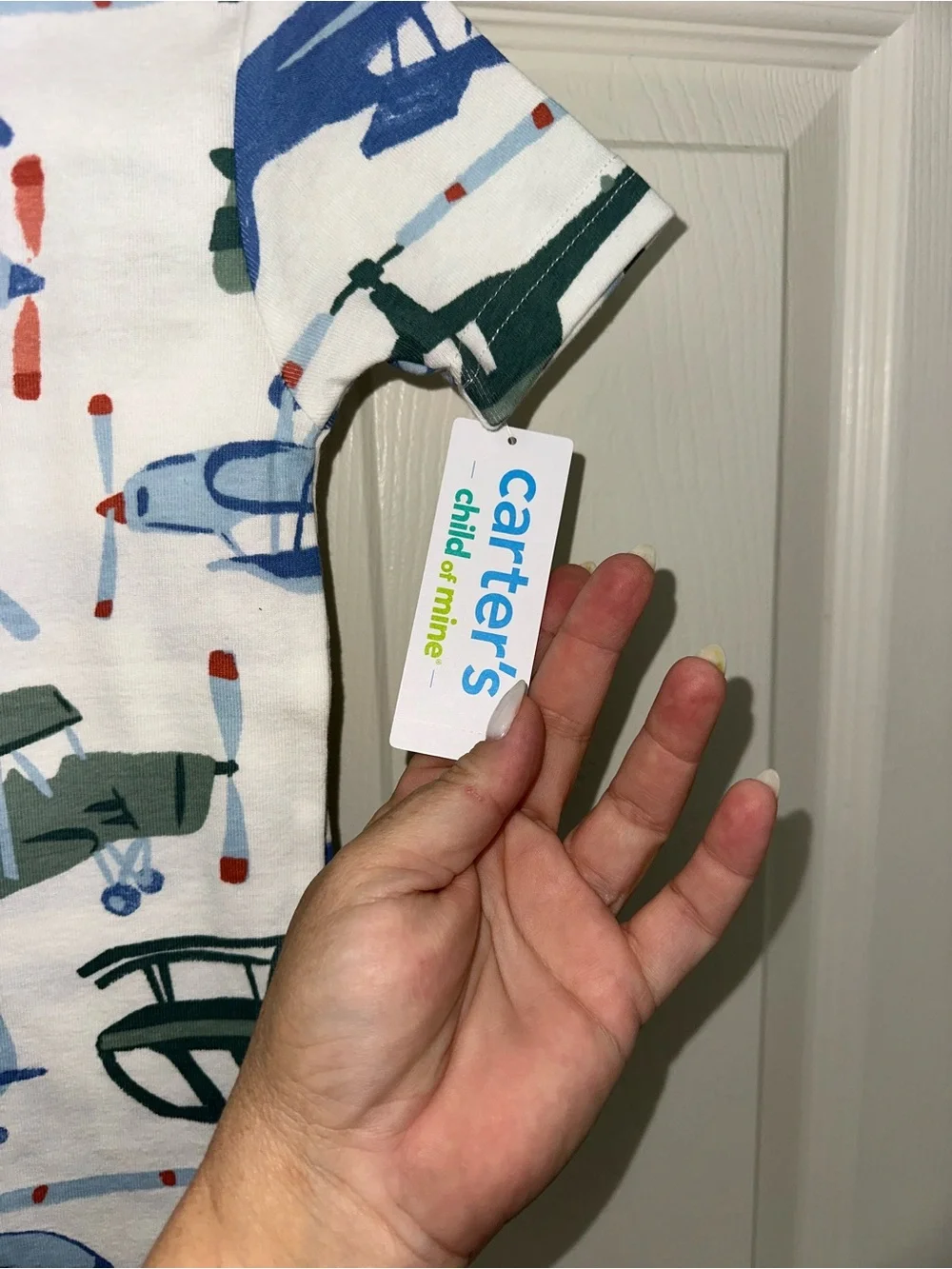 Carter's White Navy Green Blue Airplane Pajama Top